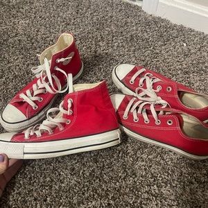 Two pair of red converse